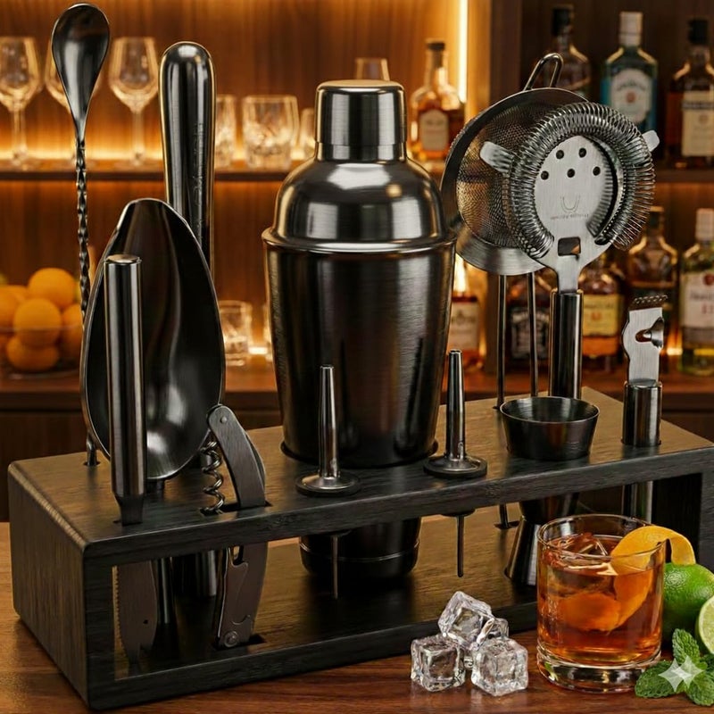 Highball  Chaser Highball & Chaser 13-Piece Cobbler Cocktail Shaker Set: Black Polished Stainless Steel Bartender Kit for Home Bar Set | Laser Engraved Tools Plus E-Book with 30 Recipes - Image 4